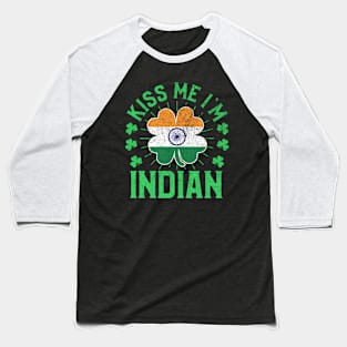 Kiss Me I'M Indian India Flag Shamrock St Patrick'S Day Baseball T-Shirt